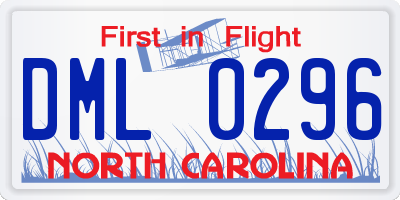 NC license plate DML0296