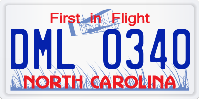 NC license plate DML0340