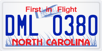 NC license plate DML0380