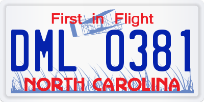 NC license plate DML0381