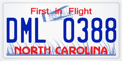 NC license plate DML0388