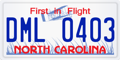 NC license plate DML0403