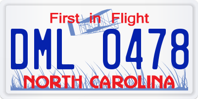 NC license plate DML0478