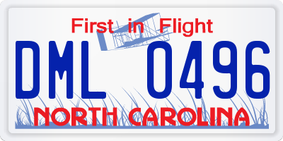 NC license plate DML0496