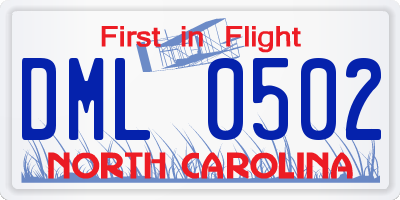 NC license plate DML0502