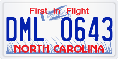 NC license plate DML0643