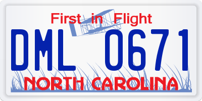 NC license plate DML0671