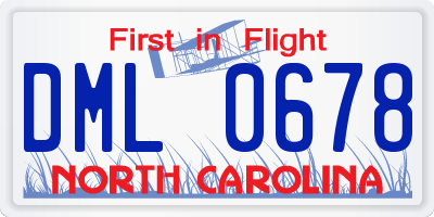NC license plate DML0678