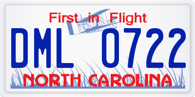 NC license plate DML0722