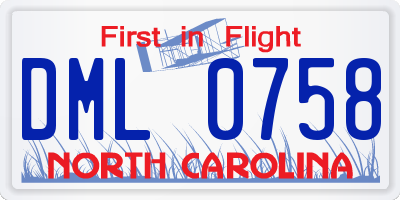 NC license plate DML0758