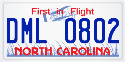 NC license plate DML0802