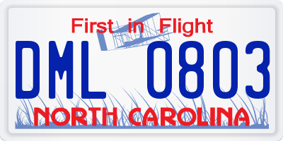 NC license plate DML0803