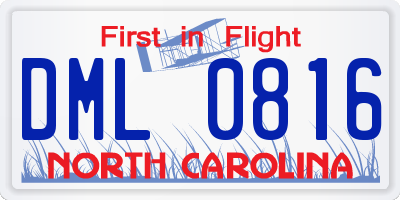 NC license plate DML0816