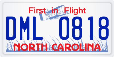 NC license plate DML0818