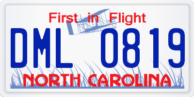 NC license plate DML0819
