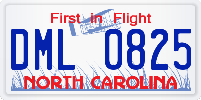 NC license plate DML0825