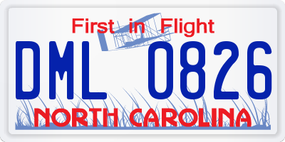 NC license plate DML0826