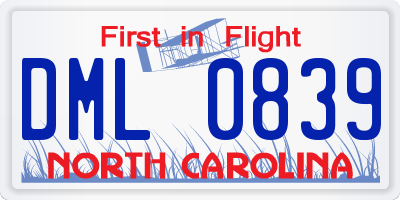 NC license plate DML0839
