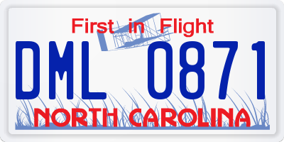 NC license plate DML0871