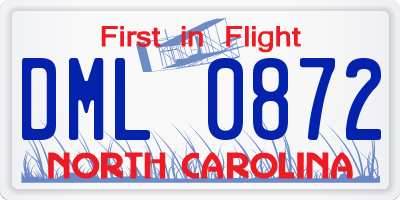 NC license plate DML0872