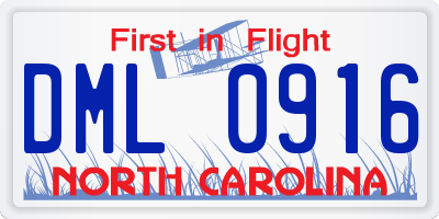 NC license plate DML0916