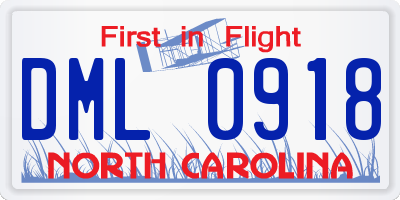 NC license plate DML0918