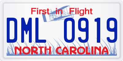 NC license plate DML0919