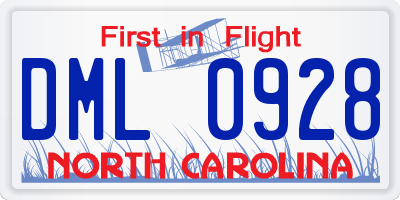 NC license plate DML0928