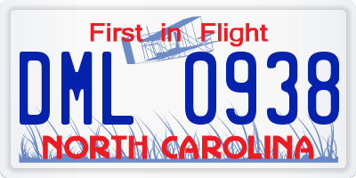NC license plate DML0938