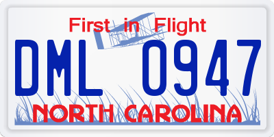 NC license plate DML0947