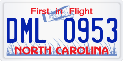 NC license plate DML0953
