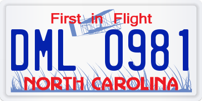 NC license plate DML0981