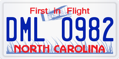 NC license plate DML0982