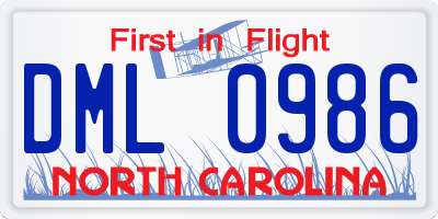 NC license plate DML0986