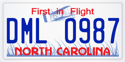 NC license plate DML0987