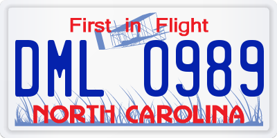NC license plate DML0989