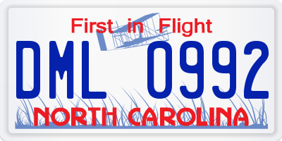 NC license plate DML0992