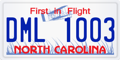 NC license plate DML1003