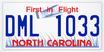 NC license plate DML1033