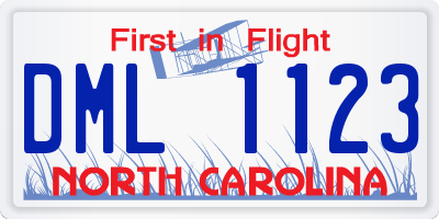 NC license plate DML1123