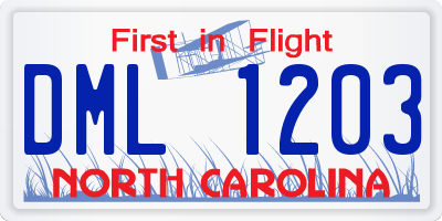 NC license plate DML1203