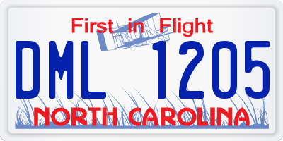 NC license plate DML1205