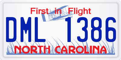 NC license plate DML1386