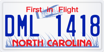 NC license plate DML1418