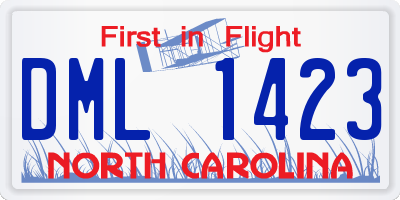 NC license plate DML1423