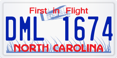 NC license plate DML1674