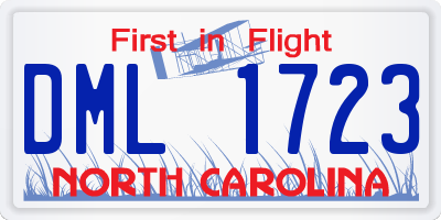 NC license plate DML1723