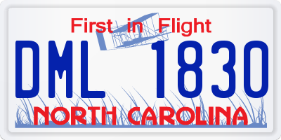 NC license plate DML1830