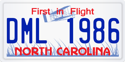 NC license plate DML1986