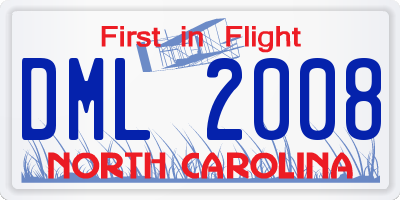 NC license plate DML2008
